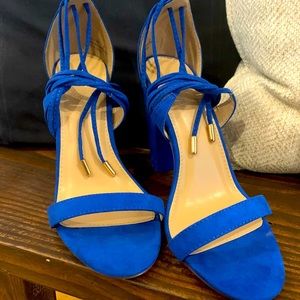 Blue Lace-up open toe heels, Worn a couple times.